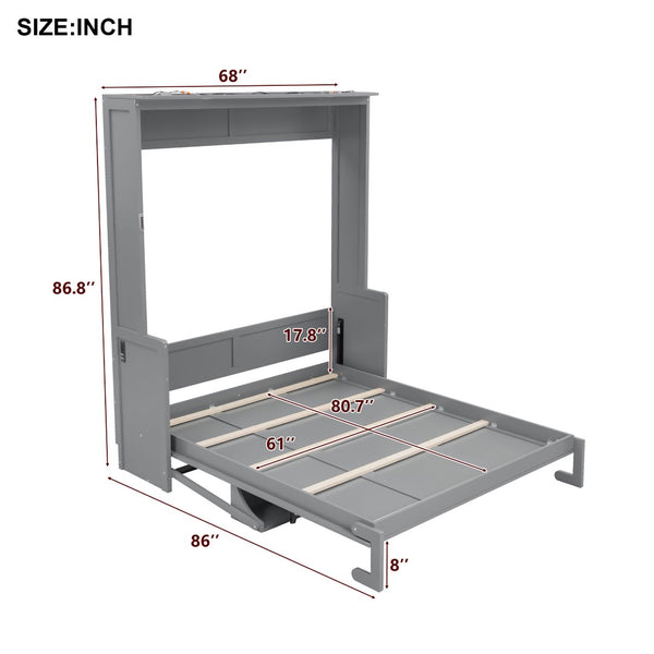 English Elm Queen Murphy Wall Bed with Fold Out Desk LED Lighting and USB Ports for Home Office N7500004014E-1