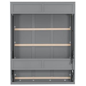 English Elm Queen Murphy Wall Bed with Fold Out Desk LED Lighting and USB Ports for Home Office N7500004014E-1