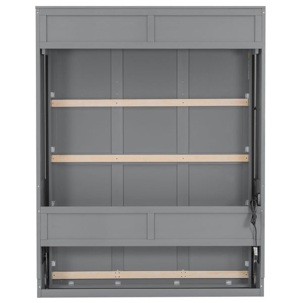 English Elm Queen Murphy Wall Bed with Fold Out Desk LED Lighting and USB Ports for Home Office N7500004014E-1