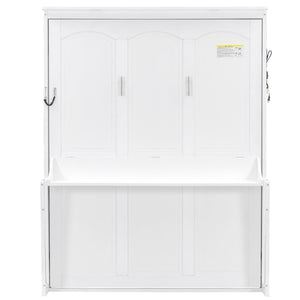 English Elm Queen Murphy Wall Bed with Fold Out Desk LED Lighting and USB Port for Home Office N7500004014K-1