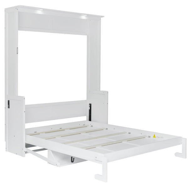 English Elm Queen Murphy Wall Bed with Fold Out Desk LED Lighting and USB Port for Home Office N7500004014K-1