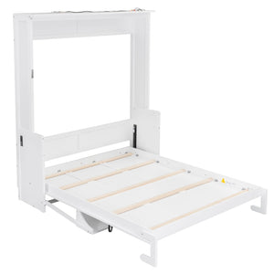 English Elm Queen Murphy Wall Bed with Fold Out Desk LED Lighting and USB Port for Home Office N7500004014K-1