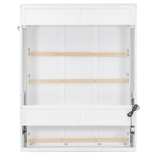 English Elm Queen Murphy Wall Bed with Fold Out Desk LED Lighting and USB Port for Home Office N7500004014K-1