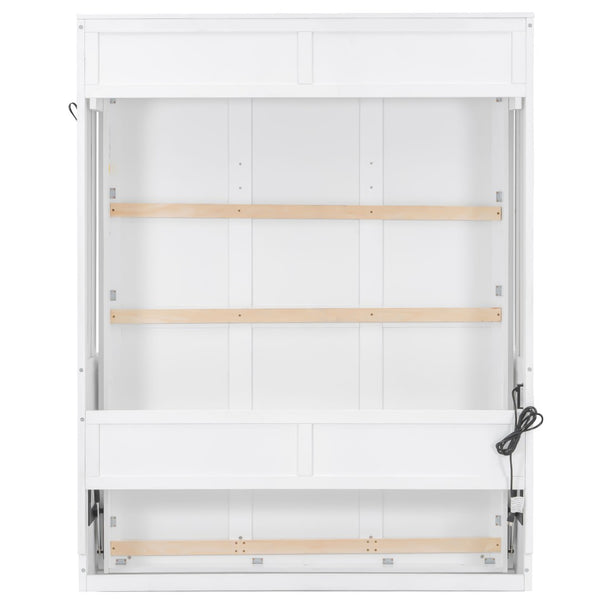 English Elm Queen Murphy Wall Bed with Fold Out Desk LED Lighting and USB Port for Home Office N7500004014K-1