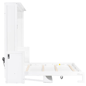 English Elm Queen Murphy Wall Bed with Fold Out Desk LED Lighting and USB Port for Home Office N7500004014K-1