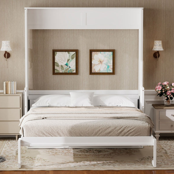 English Elm Queen Murphy Wall Bed with Fold Out Desk LED Lighting and USB Port for Home Office N7500004014K-1