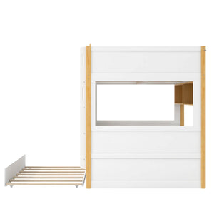 English Elm Full Over Bunk Bed with House Guardrails Storage Shelves Trundle Solid Wood N7500005041K