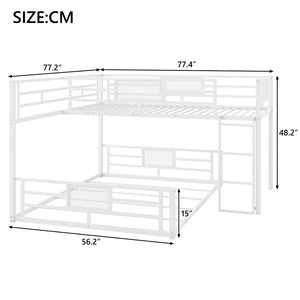 English Elm L-shaped Metal Twin Over Full Bunk Bed White Steel Frame Kids Guest Room Saver N750P196510K