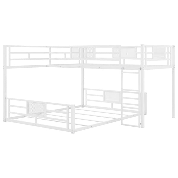 English Elm L-shaped Metal Twin Over Full Bunk Bed White Steel Frame Kids Guest Room Saver N750P196510K