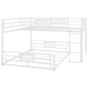 English Elm L-shaped Metal Twin Over Full Bunk Bed White Steel Frame Kids Guest Room Saver N750P196510K