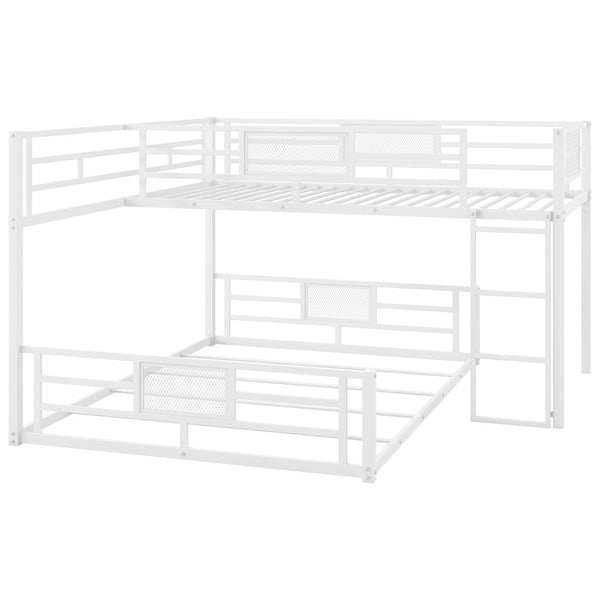 English Elm L-shaped Metal Twin Over Full Bunk Bed White Steel Frame Kids Guest Room Saver N750P196510K
