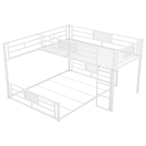 English Elm L-shaped Metal Twin Over Full Bunk Bed White Steel Frame Kids Guest Room Saver N750P196510K