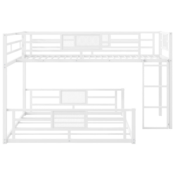 English Elm L-shaped Metal Twin Over Full Bunk Bed White Steel Frame Kids Guest Room Saver N750P196510K