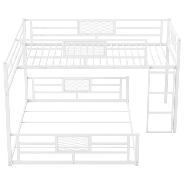 English Elm L-shaped Metal Twin Over Full Bunk Bed White Steel Frame Kids Guest Room Saver N750P196510K