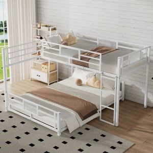 English Elm L-shaped Metal Twin Over Full Bunk Bed White Steel Frame Kids Guest Room Saver N750P196510K
