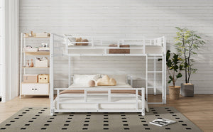 English Elm L-shaped Metal Twin Over Full Bunk Bed White Steel Frame Kids Guest Room Saver N750P196510K