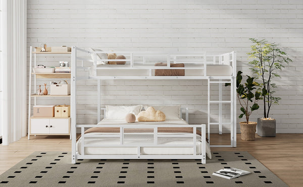English Elm L-shaped Metal Twin Over Full Bunk Bed White Steel Frame Kids Guest Room Saver N750P196510K
