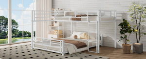 English Elm L-shaped Metal Twin Over Full Bunk Bed White Steel Frame Kids Guest Room Saver N750P196510K