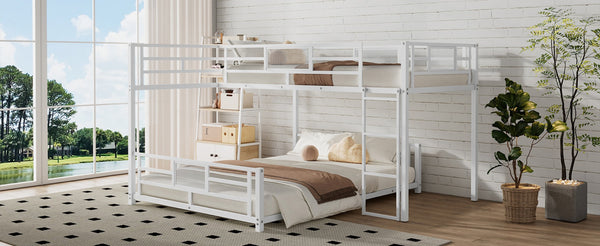 English Elm L-shaped Metal Twin Over Full Bunk Bed White Steel Frame Kids Guest Room Saver N750P196510K