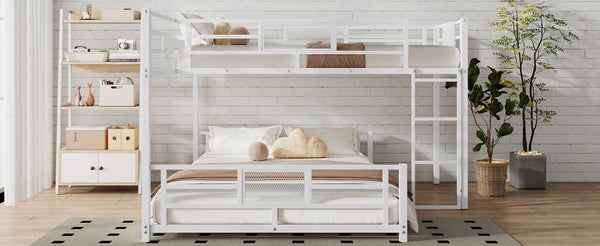 English Elm L-shaped Metal Twin Over Full Bunk Bed White Steel Frame Kids Guest Room Saver N750P196510K