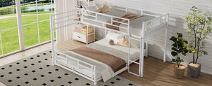 English Elm L-shaped Metal Twin Over Full Bunk Bed White Steel Frame Kids Guest Room Saver N750P196510K