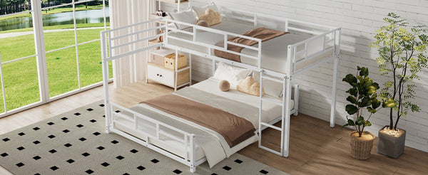 English Elm L-shaped Metal Twin Over Full Bunk Bed White Steel Frame Kids Guest Room Saver N750P196510K
