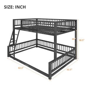 English Elm Full XL Over Queen Metal Bunk Bed Low Profile Steel Frame with Guard Rail and Ladder Black N750P277757B