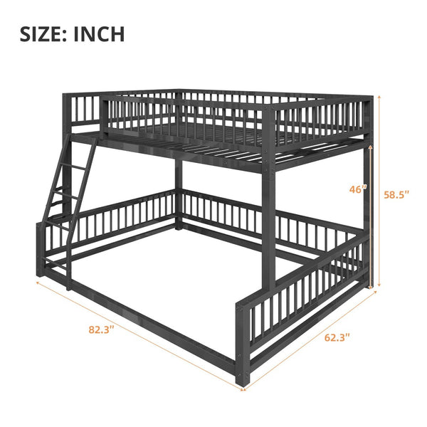 English Elm Full XL Over Queen Metal Bunk Bed Low Profile Steel Frame with Guard Rail and Ladder Black N750P277757B