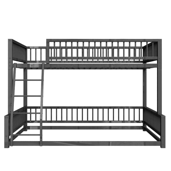 English Elm Full XL Over Queen Metal Bunk Bed Low Profile Steel Frame with Guard Rail and Ladder Black N750P277757B