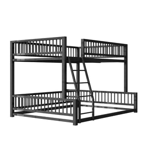 English Elm Full XL Over Queen Metal Bunk Bed Low Profile Steel Frame with Guard Rail and Ladder Black N750P277757B