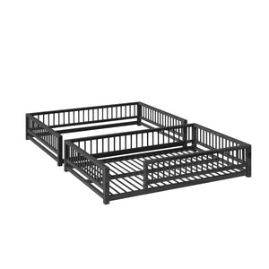 English Elm Full XL Over Queen Metal Bunk Bed Low Profile Steel Frame with Guard Rail and Ladder Black N750P277757B