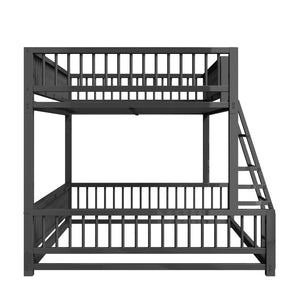 English Elm Full XL Over Queen Metal Bunk Bed Low Profile Steel Frame with Guard Rail and Ladder Black N750P277757B