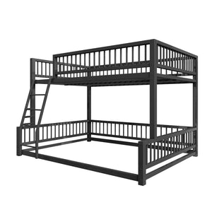 English Elm Full XL Over Queen Metal Bunk Bed Low Profile Steel Frame with Guard Rail and Ladder Black N750P277757B