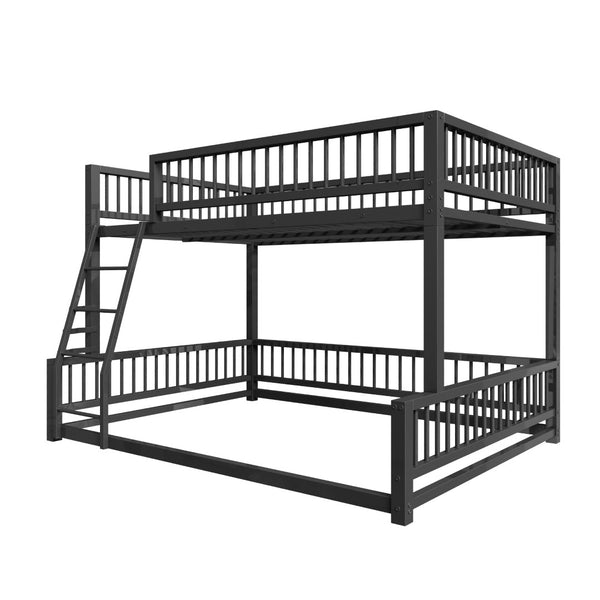 English Elm Full XL Over Queen Metal Bunk Bed Low Profile Steel Frame with Guard Rail and Ladder Black N750P277757B