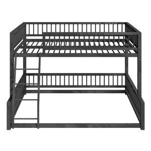 English Elm Full XL Over Queen Metal Bunk Bed Low Profile Steel Frame with Guard Rail and Ladder Black N750P277757B