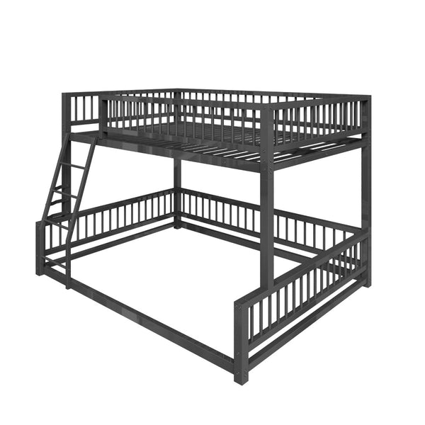 English Elm Full XL Over Queen Metal Bunk Bed Low Profile Steel Frame with Guard Rail and Ladder Black N750P277757B