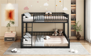 English Elm Full XL Over Queen Metal Bunk Bed Low Profile Steel Frame with Guard Rail and Ladder Black N750P277757B