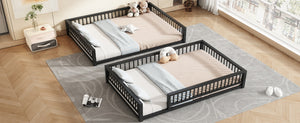 English Elm Full XL Over Queen Metal Bunk Bed Low Profile Steel Frame with Guard Rail and Ladder Black N750P277757B