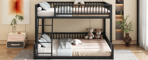 English Elm Full XL Over Queen Metal Bunk Bed Low Profile Steel Frame with Guard Rail and Ladder Black N750P277757B