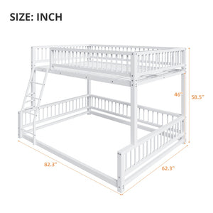 English Elm Full XL Over Queen Metal Bunk Bed Low Profile Steel Frame with Guard Rail and Ladder White N750P277757K