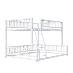 English Elm Full XL Over Queen Metal Bunk Bed Low Profile Steel Frame with Guard Rail and Ladder White N750P277757K
