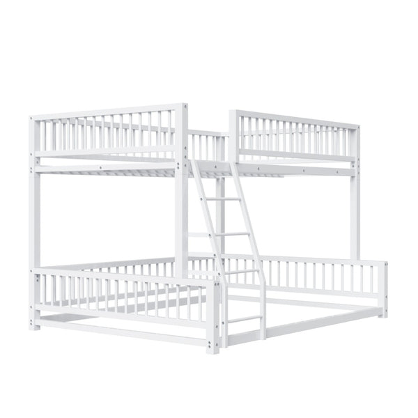 English Elm Full XL Over Queen Metal Bunk Bed Low Profile Steel Frame with Guard Rail and Ladder White N750P277757K