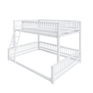 English Elm Full XL Over Queen Metal Bunk Bed Low Profile Steel Frame with Guard Rail and Ladder White N750P277757K