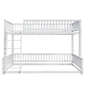 English Elm Full XL Over Queen Metal Bunk Bed Low Profile Steel Frame with Guard Rail and Ladder White N750P277757K