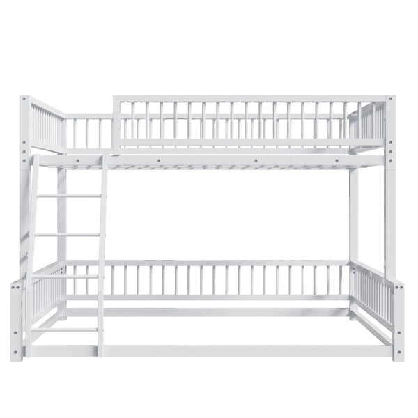 English Elm Full XL Over Queen Metal Bunk Bed Low Profile Steel Frame with Guard Rail and Ladder White N750P277757K