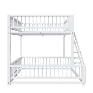 English Elm Full XL Over Queen Metal Bunk Bed Low Profile Steel Frame with Guard Rail and Ladder White N750P277757K
