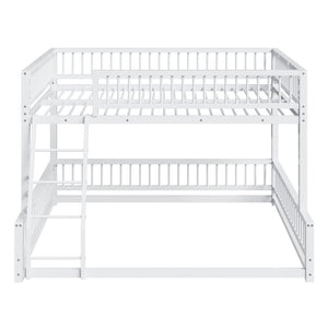 English Elm Full XL Over Queen Metal Bunk Bed Low Profile Steel Frame with Guard Rail and Ladder White N750P277757K