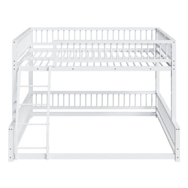 English Elm Full XL Over Queen Metal Bunk Bed Low Profile Steel Frame with Guard Rail and Ladder White N750P277757K