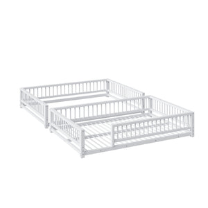 English Elm Full XL Over Queen Metal Bunk Bed Low Profile Steel Frame with Guard Rail and Ladder White N750P277757K