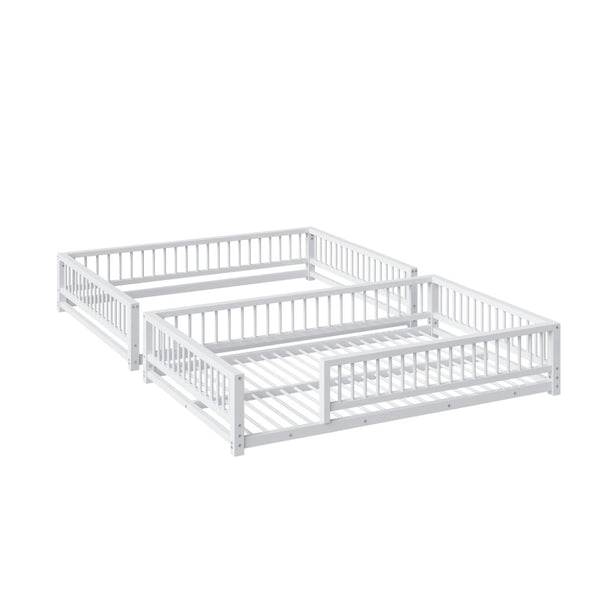 English Elm Full XL Over Queen Metal Bunk Bed Low Profile Steel Frame with Guard Rail and Ladder White N750P277757K